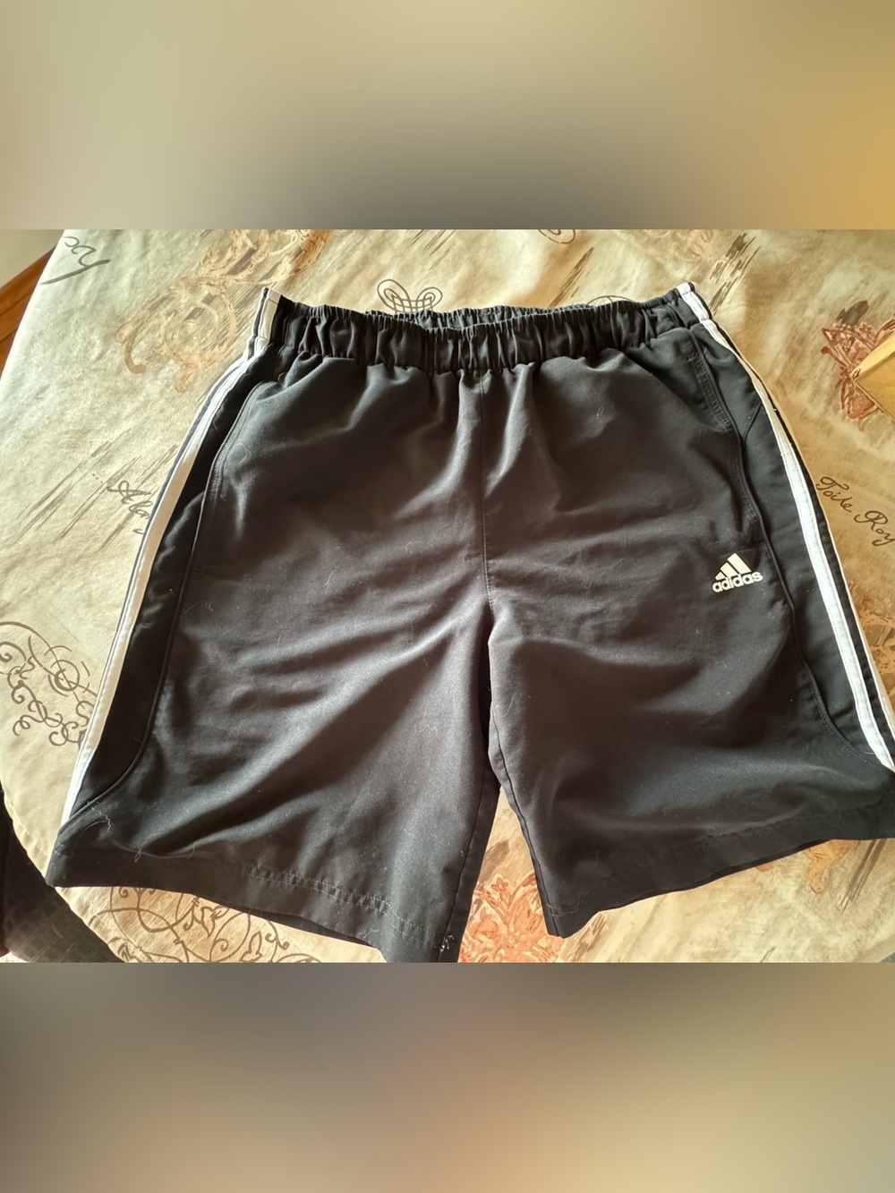 Unisex adidas athletic Black Shorts with Side Stripes. 9” inseam,